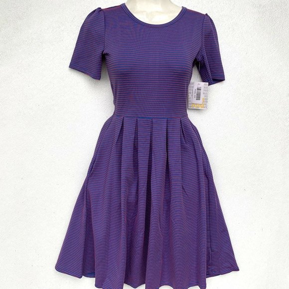 LulaRoe Amelia Women Dress Size XXS Blue Red Strip - Picture 3 of 12